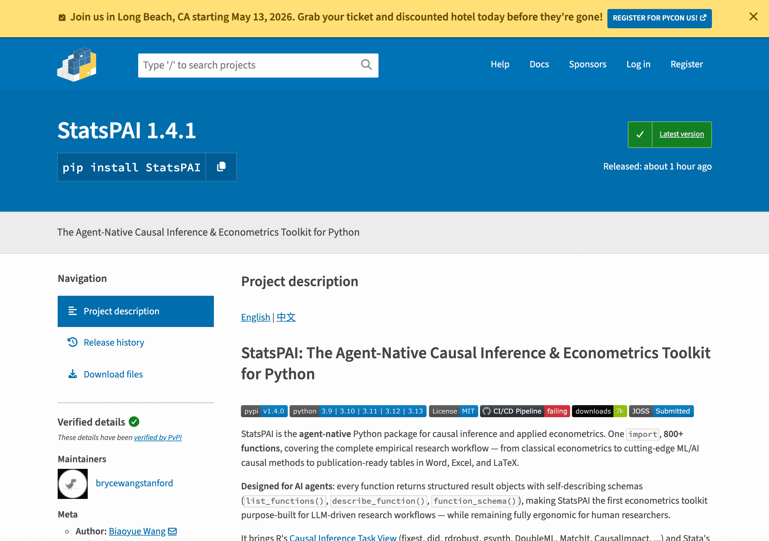 StatsPAI on PyPI